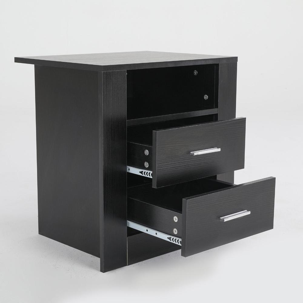 2X Bedside Table Side Storage Cabinet Nightstand Bedroom Drawer 1 Shelf Zuri Black