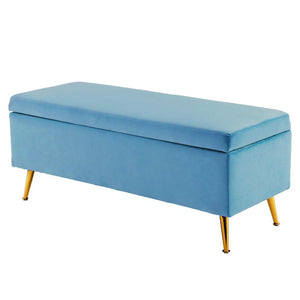 Storage Ottoman Stool Bench Seat 110Cm Velvet Ocean Blue