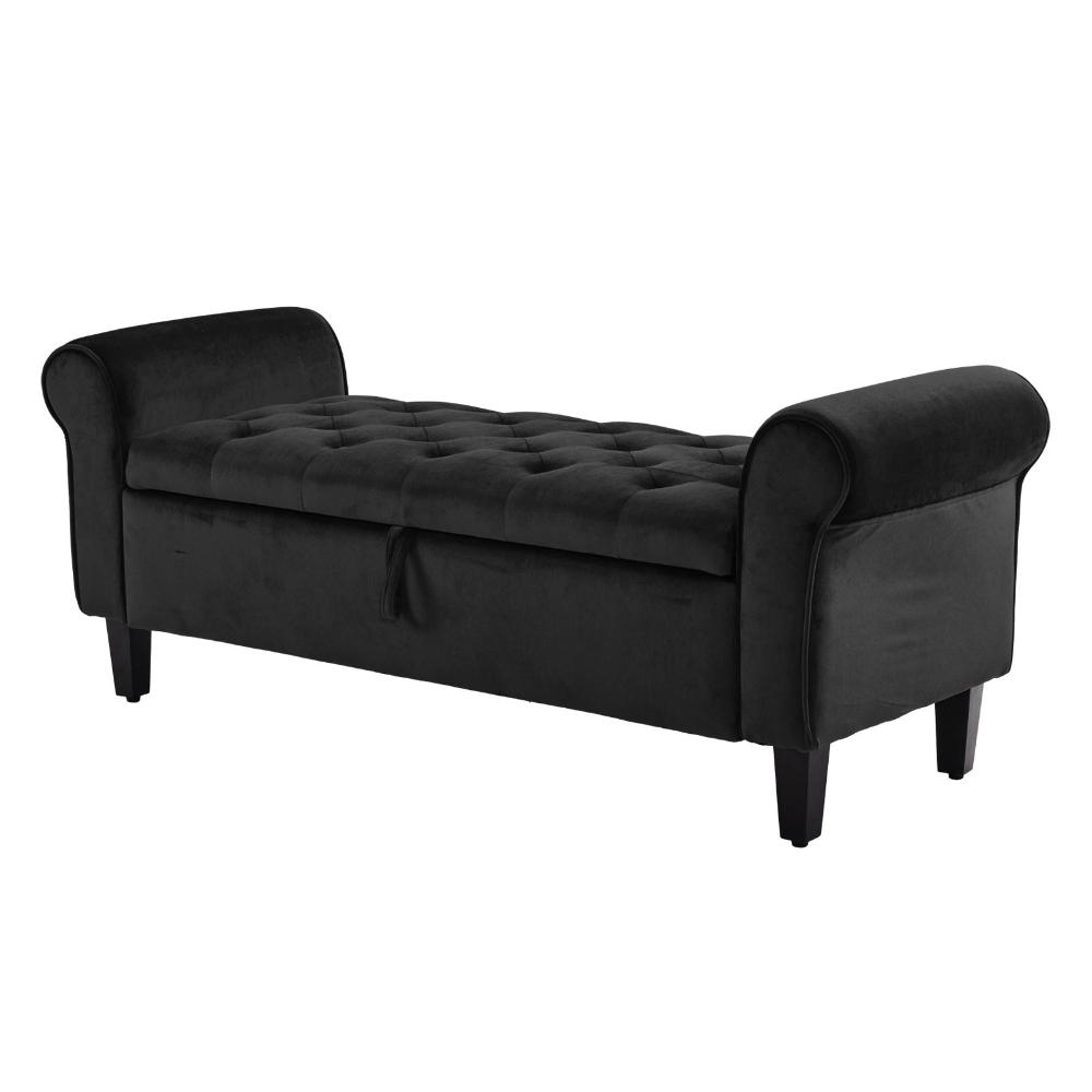 Storage Ottoman Stool Arm Bench Seat 132Cm Velvet Black