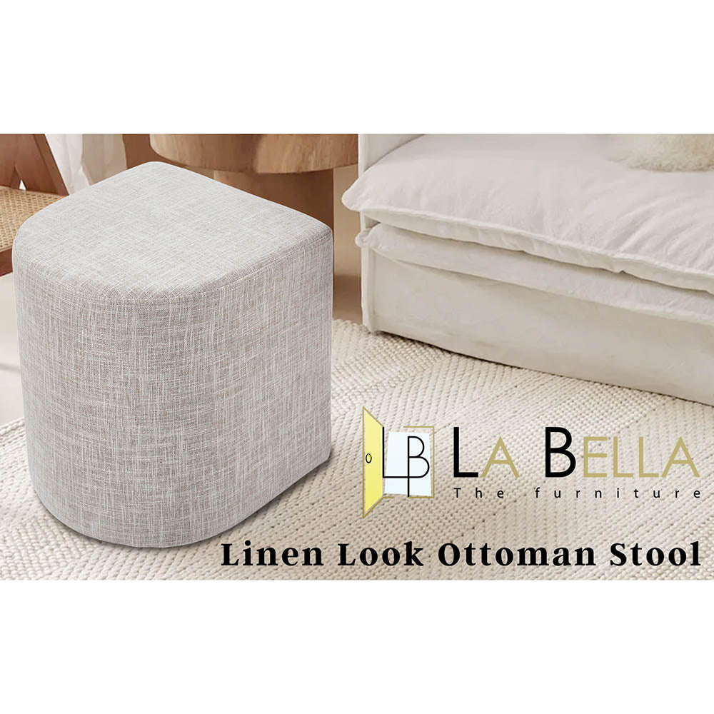 Ottoman Stool Linen Fabric Footstool Rest Pouffe Seat Cream Grey