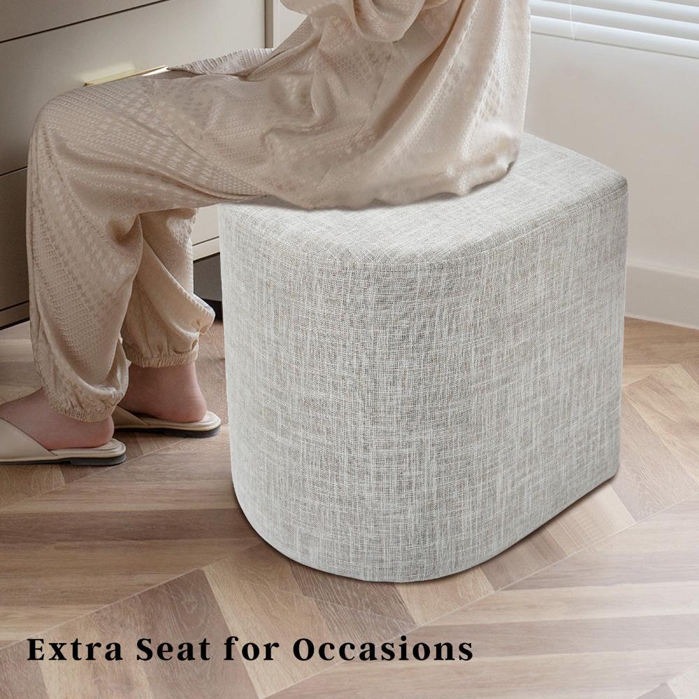 Ottoman Stool Linen Fabric Footstool Rest Pouffe Seat Cream Grey