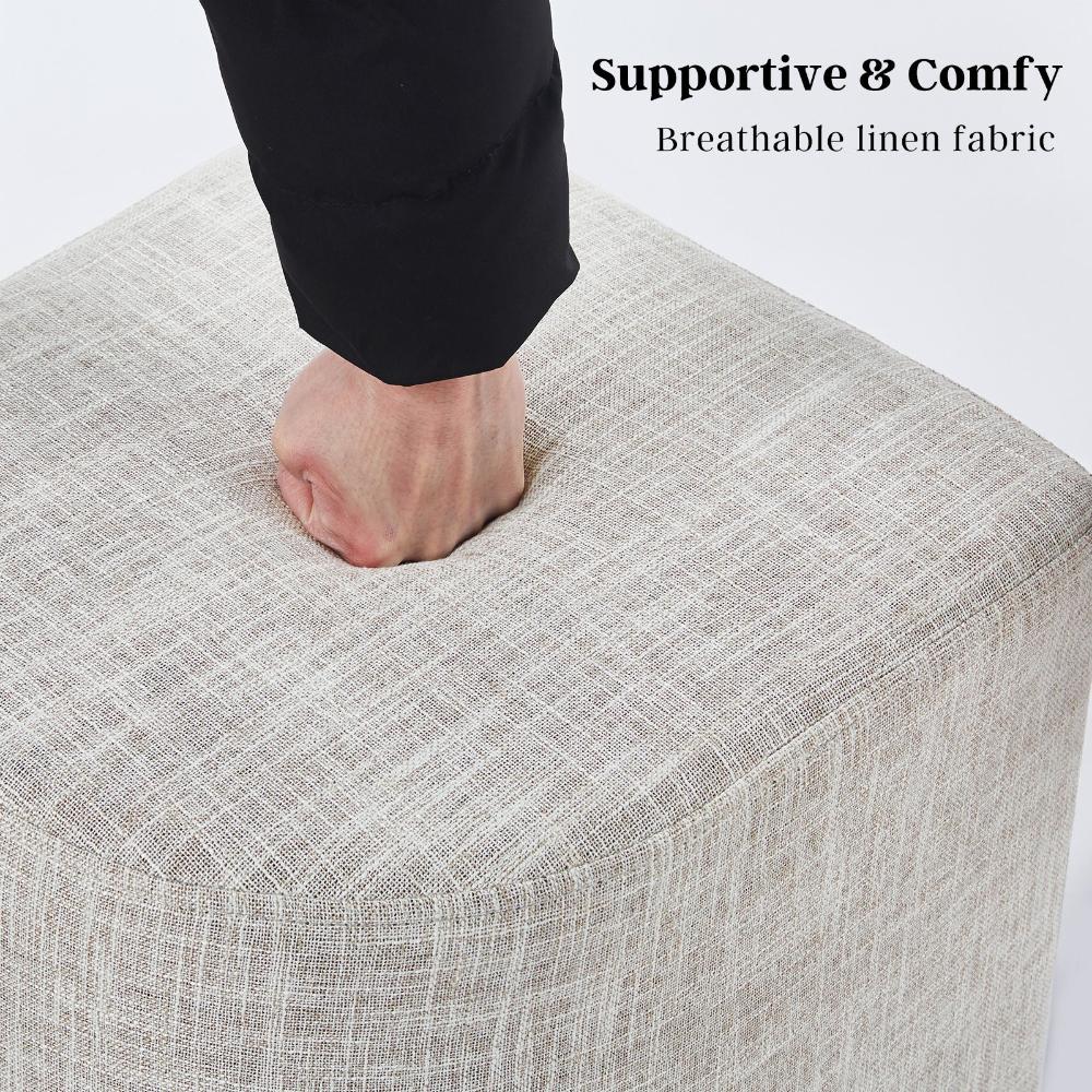 Ottoman Stool Linen Fabric Footstool Rest Pouffe Seat Cream Grey