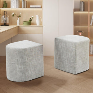 Ottoman Stool Linen Fabric Footstool Rest Pouffe Seat Cream Grey