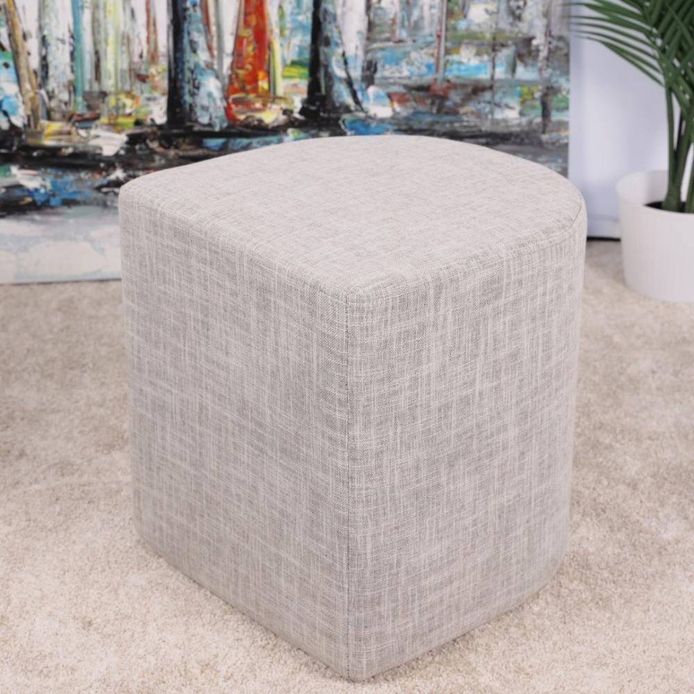 Ottoman Stool Linen Fabric Footstool Rest Pouffe Seat Cream Grey