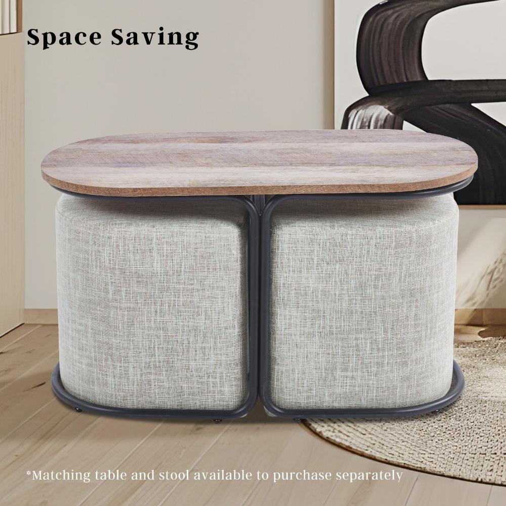 Ottoman Stool Linen Fabric Footstool Rest Pouffe Seat Cream Grey