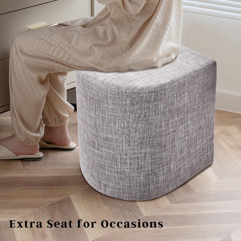 Ottoman Stool Linen Fabric Footstool Rest Pouffe Seat Dark Grey