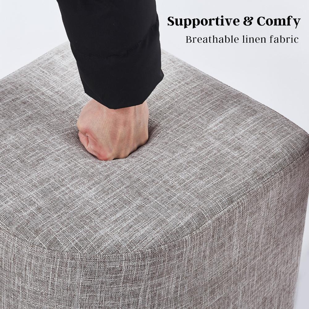 Ottoman Stool Linen Fabric Footstool Rest Pouffe Seat Dark Grey