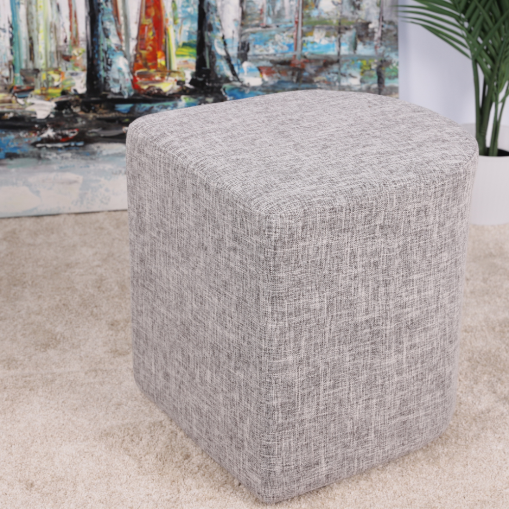 Ottoman Stool Linen Fabric Footstool Rest Pouffe Seat Dark Grey