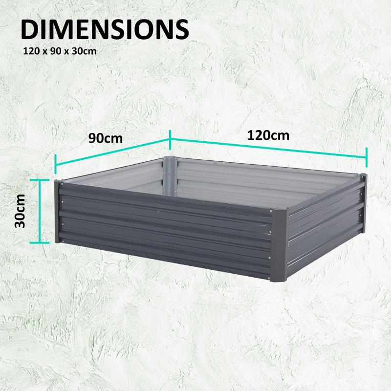 Raised Garden Bed Galvanised Steel Planter 120 X 90 30Cm Grey