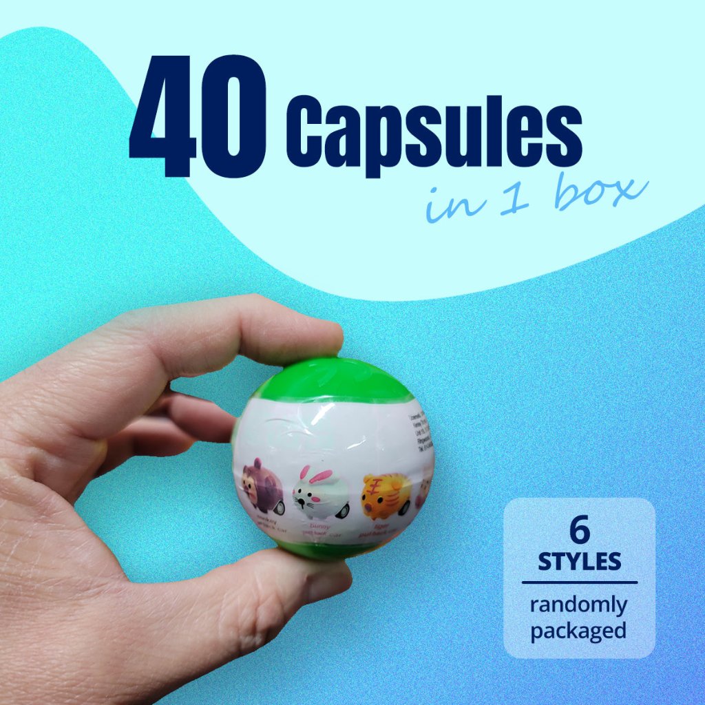 40X Cute Animal Pull Back Car Toy Capsules 50Mm Collectible Gacha In Display Box