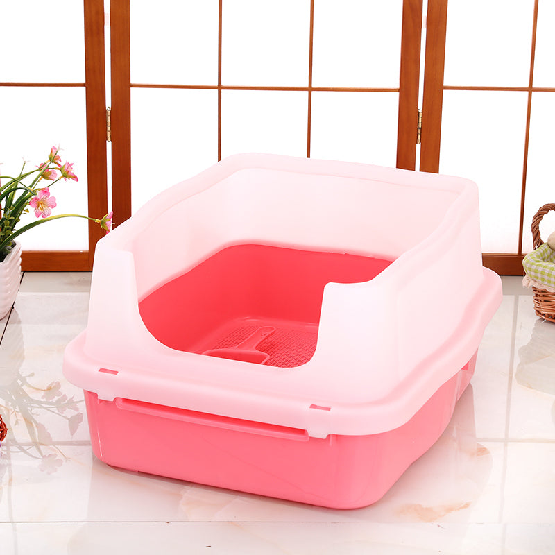 Yes4pets Large Deep Cat Kitty Litter Tray High Wall Pet Toilet Grid With Scoop Pink