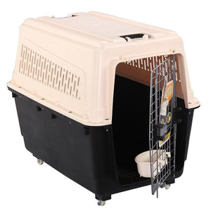 Yes4pets Xxxl Plastic Pet Dog Carrier Transport Cat Cage With Wheels Tray & Bowl