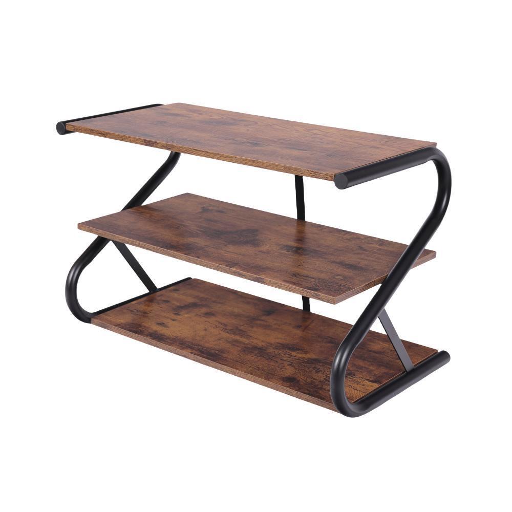 Matte Black Frame Rustic Wood 3 Tier Medium Shoe Rack Shelf Stand Storage Organizer