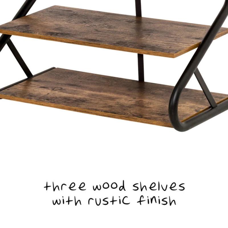 Matte Black Frame Rustic Wood 3 Tier Medium Shoe Rack Shelf Stand Storage Organizer