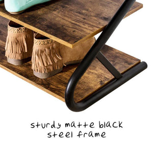 Matte Black Frame Rustic Wood 3 Tier Medium Shoe Rack Shelf Stand Storage Organizer