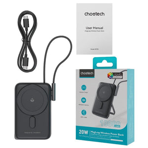 Choetech B735 Bk 10000Mah 20W Magleap Wireless Power Bank Black With Phone Holder And Build In Cable