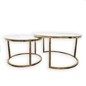 Nesting Style Coffee Table - White On Gold Stainless Steel 80Cm/60Cm