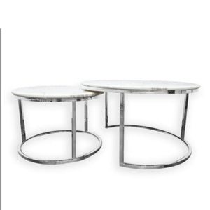 Nesting Style Coffee Table - White On Silver Stainless Steel 80Cm/60Cm