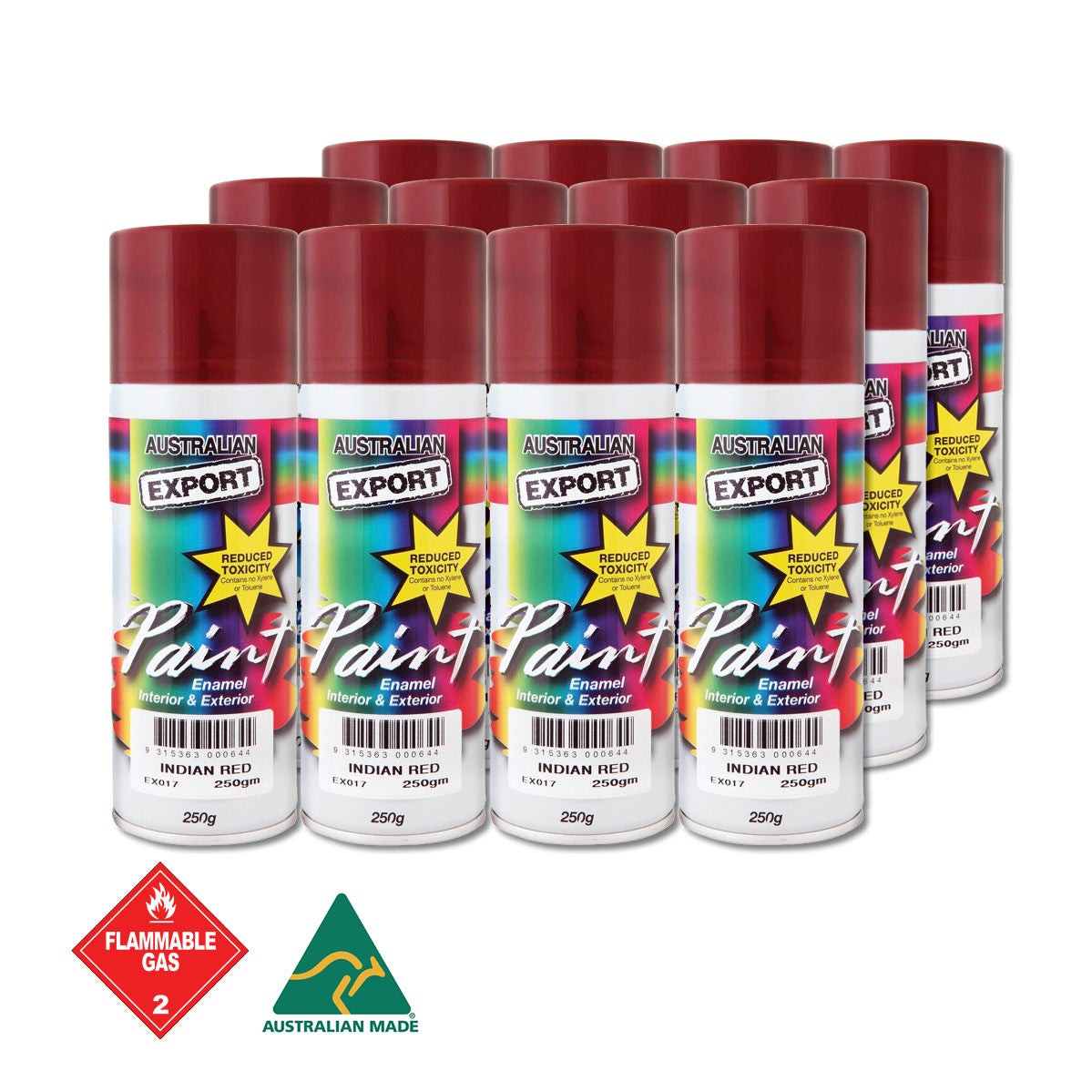 Australian Export 12Pk 250Gm Aerosol Spray Paint Cans [Colour: Indian Red]