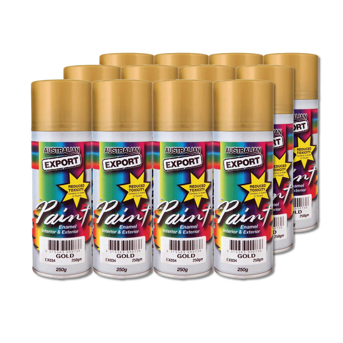 Australian Export 12Pk 250Gm Aerosol Spray Paint Cans [Colour: Gold]