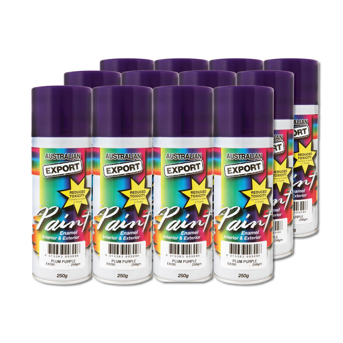 Australian Export 12Pk 250Gm Aerosol Spray Paint Cans [Colour: Plum Purple]