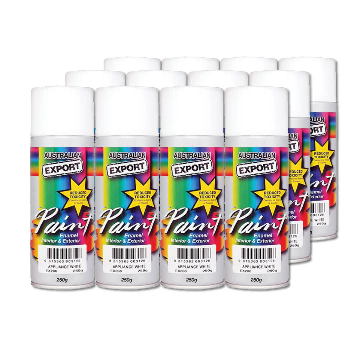 Australian Export 12Pk 250Gm Aerosol Spray Paint Cans [Colour: White Appliance]