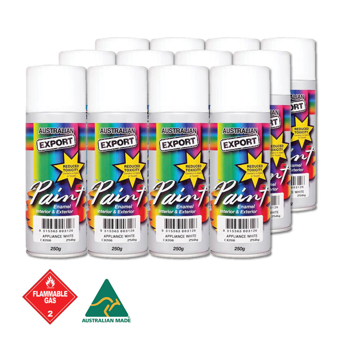 Australian Export 12Pk 250Gm Aerosol Spray Paint Cans [Colour: White Appliance]