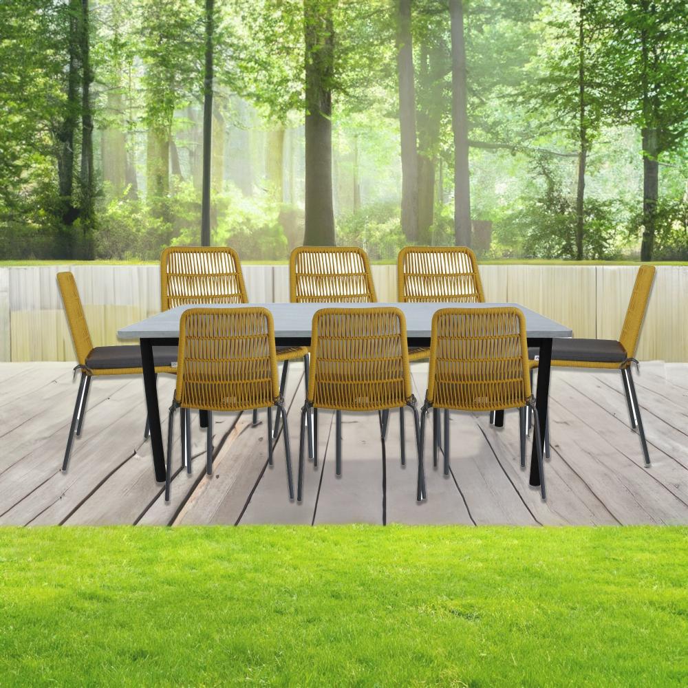 Lara 9Pc Set 240Cm Outdoor Dining Table 8 Chair Glass Concrete Top