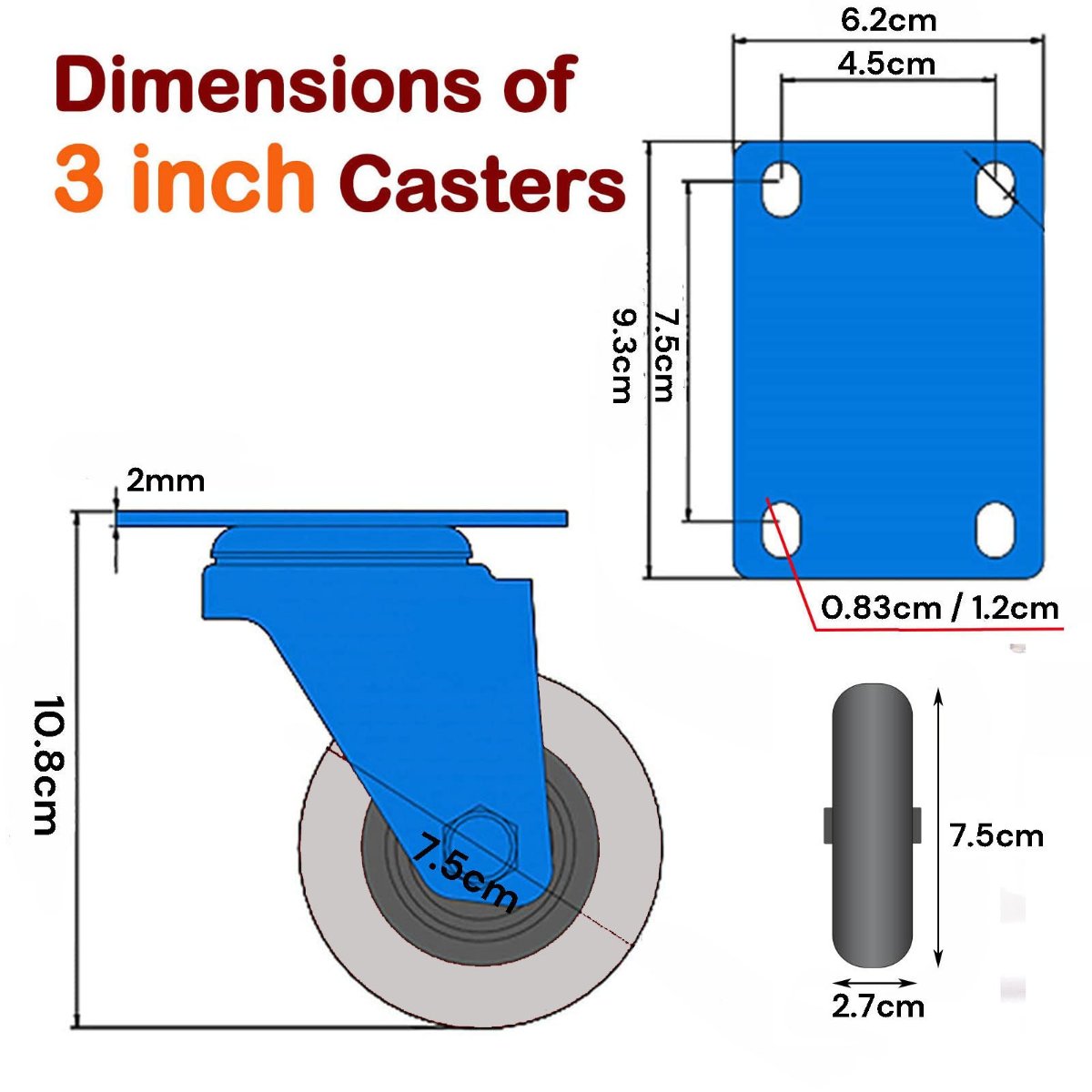 3 Inch Heavy Duty Caster Wheels Swivel With Brake Locking Casters Castor Cart Furniture Workbench