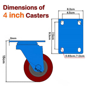 4 Inch Heavy Duty Casters Lockable Wheel Swivel Castor With Brakes For Furniture And Workbench Cart