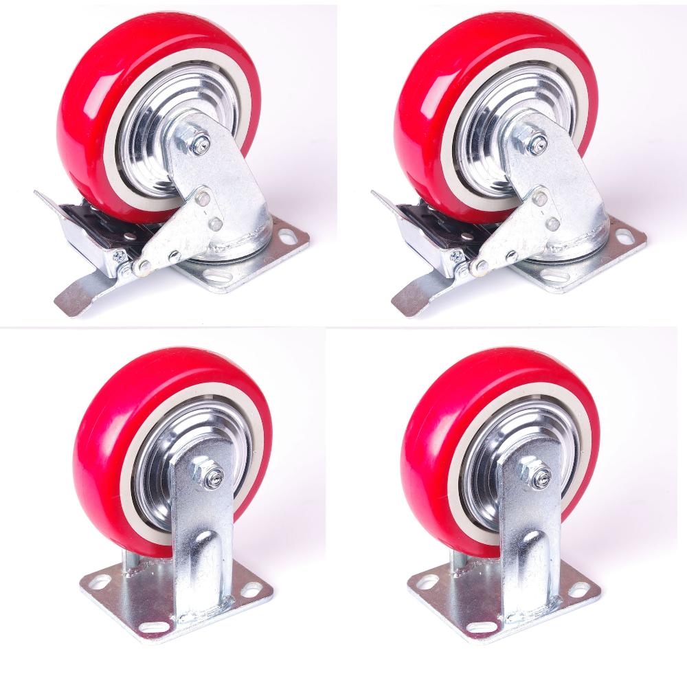 4X 6 Inch Industrial Swivel Brake Locking Caster Castor Wheels Casters 2X Fixed For Cart Furniture Workbench