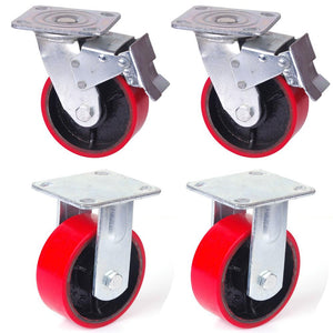 4X 6 Inch Industrial 2400Kg Swivel Brake Locking Caster Castor Wheels Casters 2X Fixed Furniture Workbench