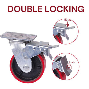 4X 6 Inch Industrial 2400Kg Swivel Brake Locking Caster Castor Wheels Casters 2X Fixed Furniture Workbench