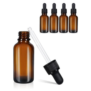 50Ml (5 Pack) Amber Glass Dropper Bottle Liquid Essential Oils Bottles Leakproof Tincture