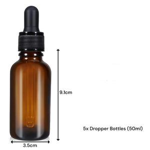 50Ml (5 Pack) Amber Glass Dropper Bottle Liquid Essential Oils Bottles Leakproof Tincture