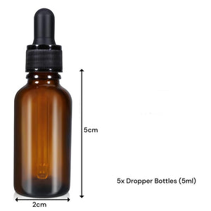 5Ml (5 Pack) Amber Glass Dropper Bottle Liquid Essential Oils Bottles Leakproof Tincture