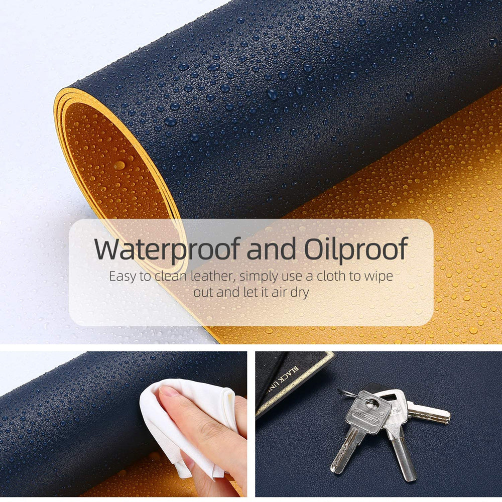 Dark Blue 120Cm*60Cm Dual Side Office Desk Pad Waterproof Pu Leather Computer Mouse