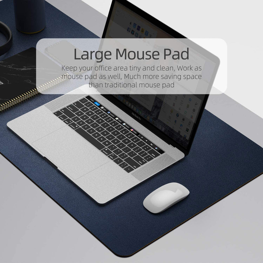 Dark Blue 90Cm*45Cm Dual Side Office Desk Pad Waterproof Pu Leather Computer Mouse