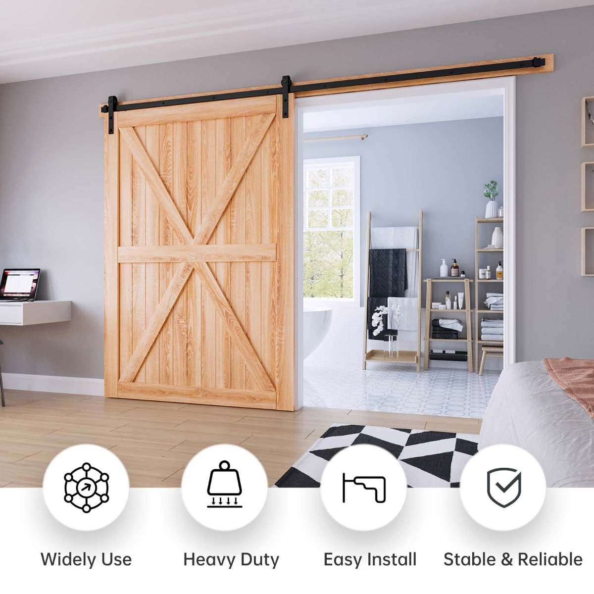 3M Heavy Duty Sliding Barn Single Door Hardware Kit Damper Track Rail Roller System