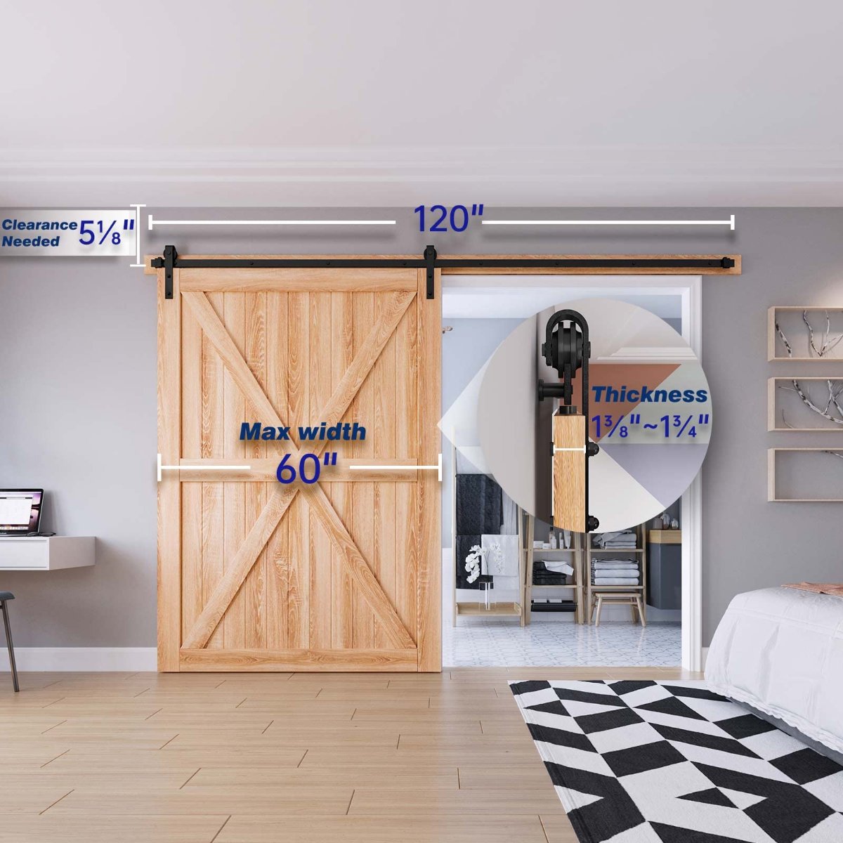 3M Heavy Duty Sliding Barn Single Door Hardware Kit Damper Track Rail Roller System