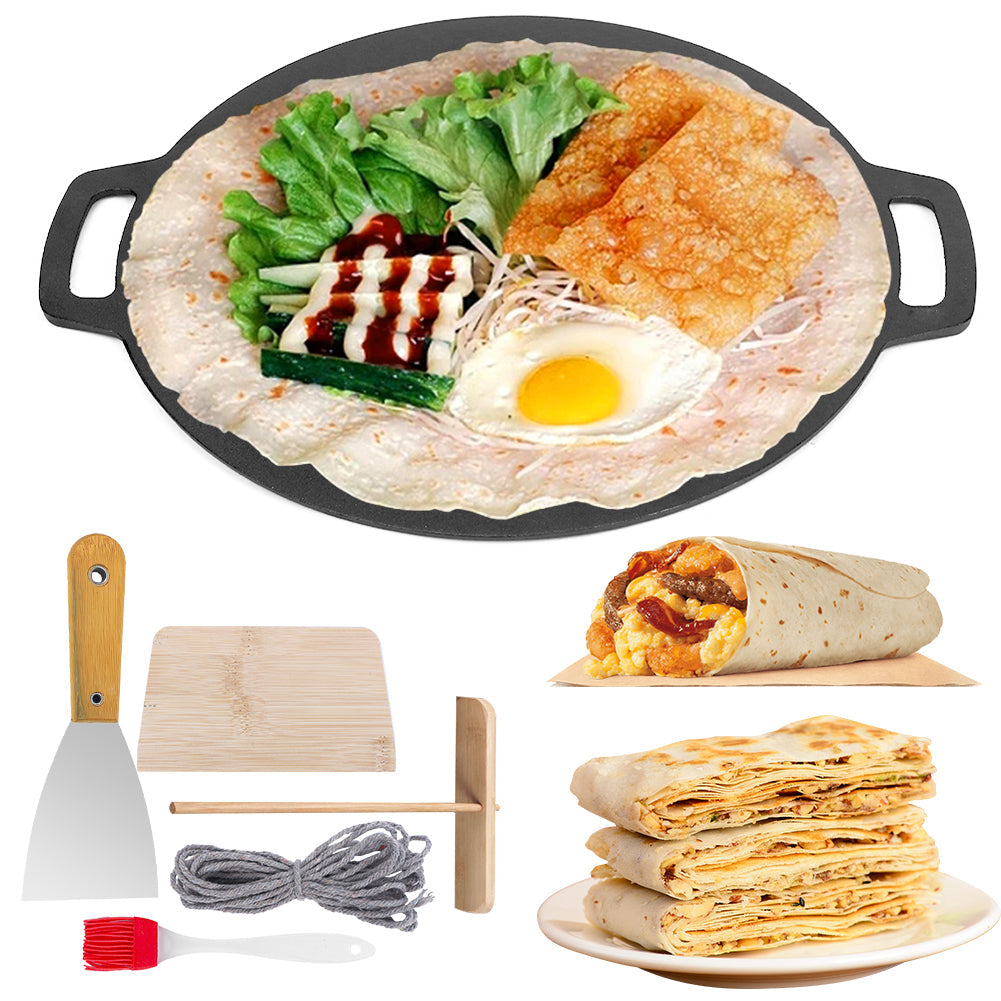 28Cm Seasoned Cast Iron Induction Crepes Pan Baking Pancake Tool Pizza Bakeware