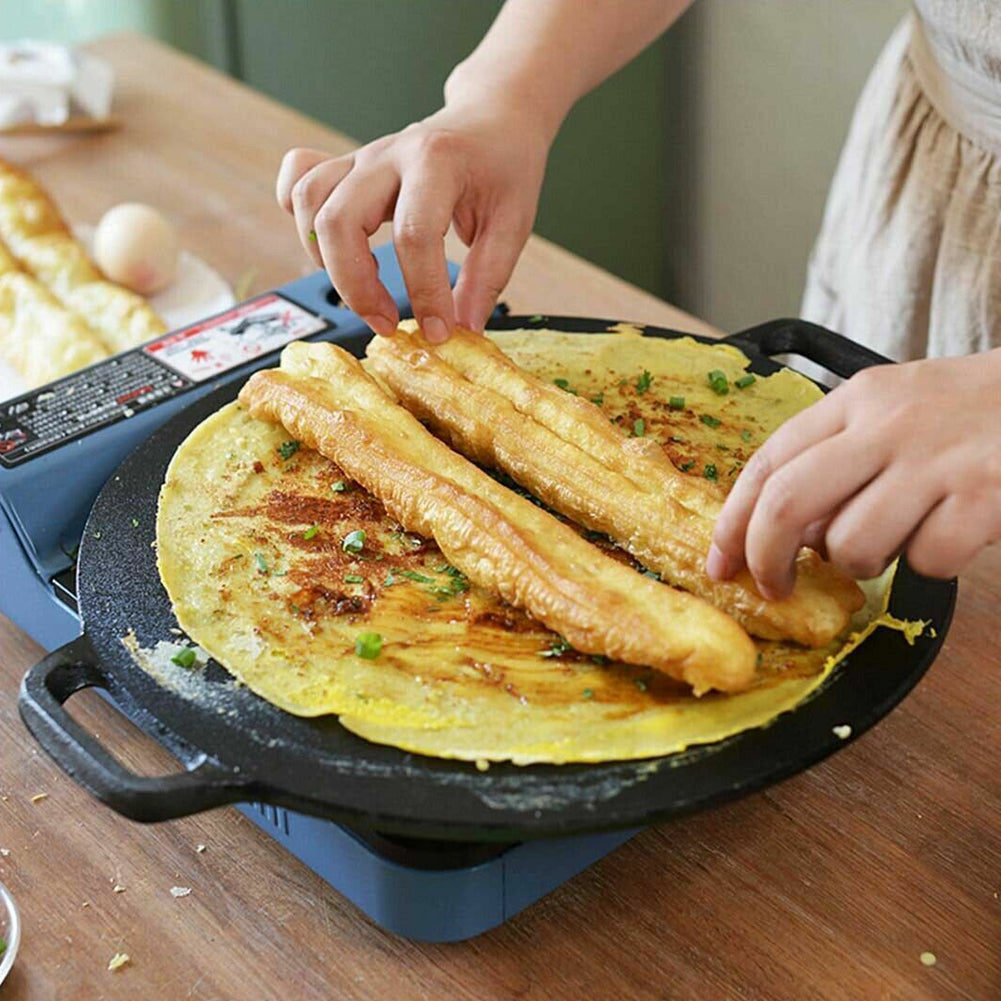 28Cm Seasoned Cast Iron Induction Crepes Pan Baking Pancake Tool Pizza Bakeware