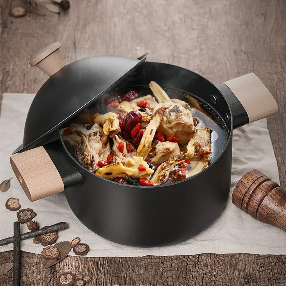 Non Stick Carbon Steel Dutch Oven Soup Pot Pan Frying With Lid Wooden Handle