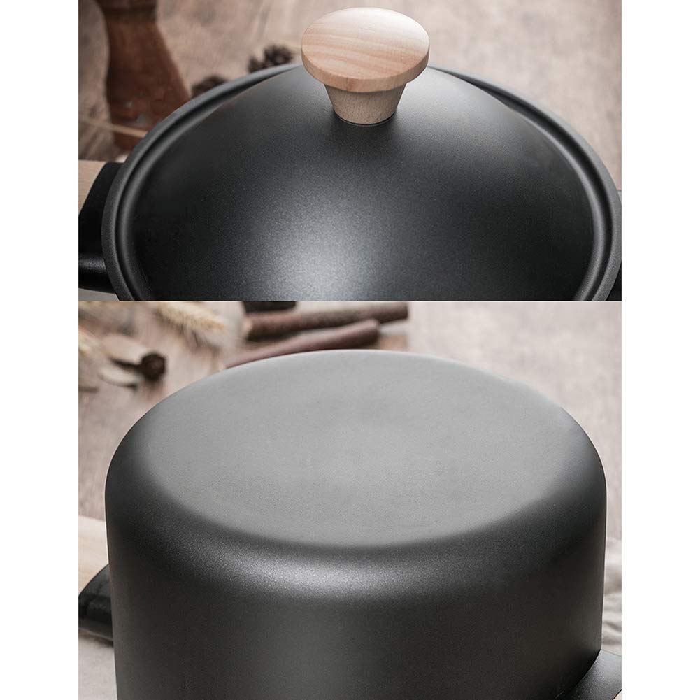 Non Stick Carbon Steel Dutch Oven Soup Pot Pan Frying With Lid Wooden Handle