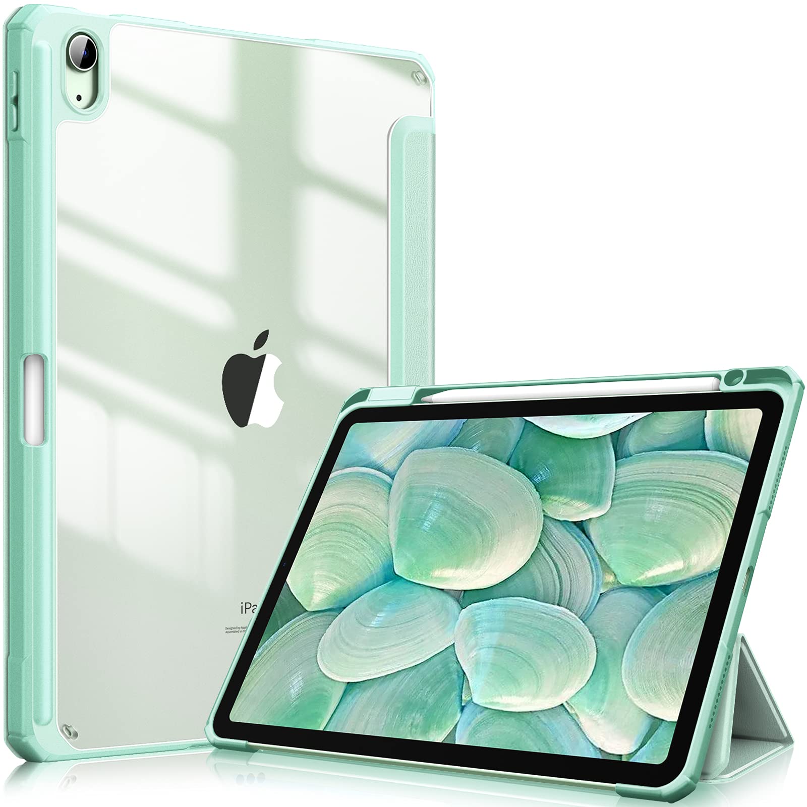 Ipad 10Th Case 10.9 Inch 2022 With Pencil Holder Smart Clear Soft Tpu Auto Wake Sleep Green