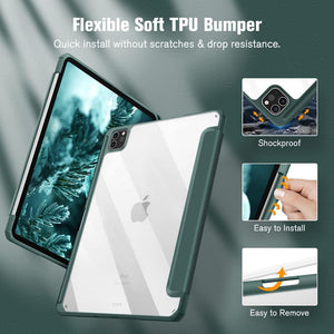 Ipad Pro 11 Inch 2020 2022 Soft Tpu Smart Premium Case Auto Sleep Wake Stand Clear Cover Pencil Holder