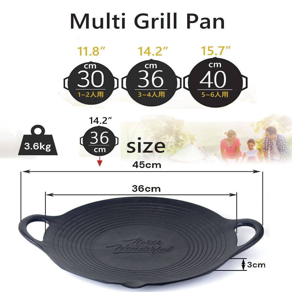 Cast Iron 36Cm Korean Japanese Bbq Barbecue Grill Pan Plate Round Griddle Indoor Outdoor