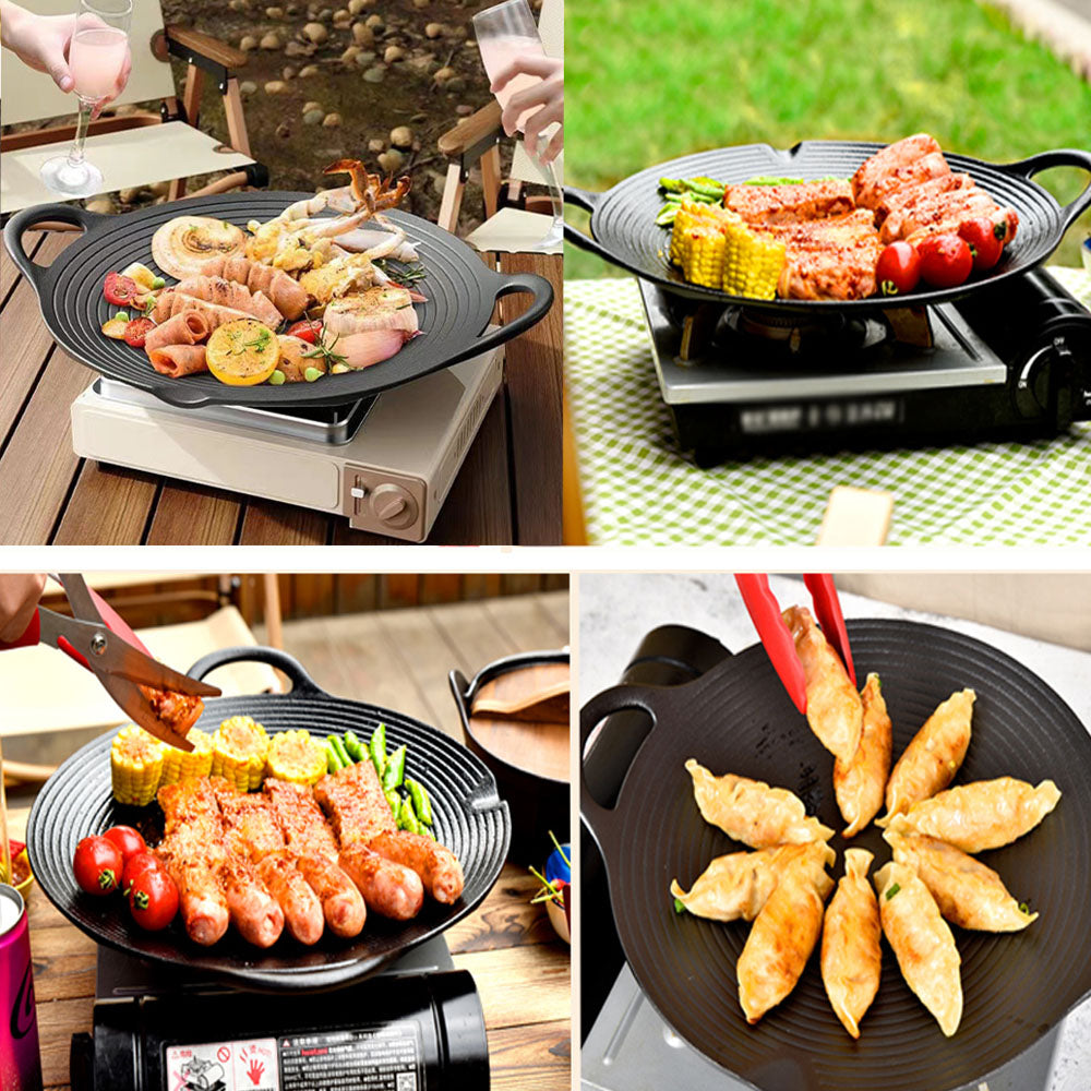 Cast Iron 36Cm Korean Japanese Bbq Barbecue Grill Pan Plate Round Griddle Indoor Outdoor