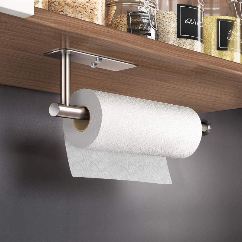 Kitchen Paper Holder Under Cabinet Wall Mount Adhesive Towel Rectangle Silver