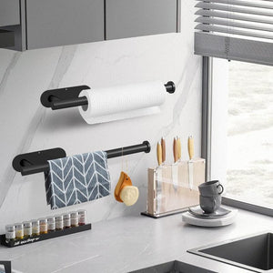 Kitchen Paper Holder Under Cabinet Wall Mount Adhesive Towel Black